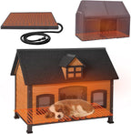 GUTINNEEN Heated Dog House Outdoor Insulated Dog Shelter with Metal Frame and Weatherproof Design, Wooden Dog Kennel for Outside, Puppy Cage for Winter Indoor