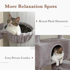 PEQULTI 60'' Cat Tree, Tall Cat Tower with 2 Large Condos, Wide Top Perch, Cozy Hammock and Sisal Scratching Posts for Indoor Cats Lare Adult Gray