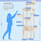 Hey-brother Cat Tree Tower, Scratching Posts with Extra Large Platform and Basket, Specious Condo, 2 Cozy Hammocks, Scratch Board for Indoor Adult Cats, Maine Coon 71.7 inches, Beige MPJ080M