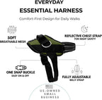 ShawnCo Essential Dog Harness, No-Pull Pet Vest with 3 Leash Clips, No Choke, Reflective, Adjustable and Padded, for Easy Walking and Training for Small, Medium and Large Dogs (Olive Green, XS)