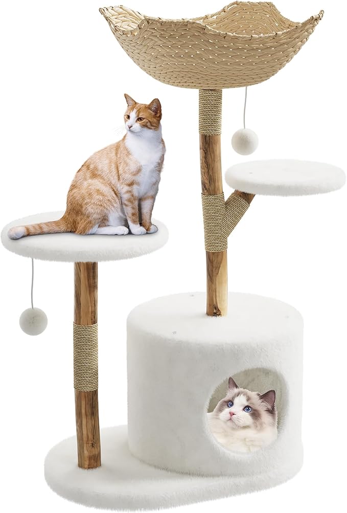 Modern Cat Tree, 50-Inch Multi-Level Cat Tower for Large Cats, Sturdy Wood Structure with Plush Perch, Cozy Condo & Scratching Posts, Blends with Home Décor