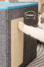 Cat Bed with Scratching Pad and Hanging Fluffy Ball Foldable Large Cat Cave House for Indoor Cats