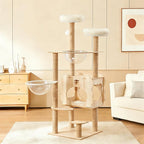 Cat Tree, 54 Inch Wooden Cat Tower with Scratching Postfor for Large Cats, Multi-Level Tall Cat Tower with Cat Condo, Hammock, Space Capsule and Top Bed for Indoor Cats