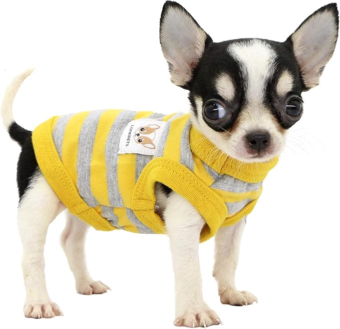 LOPHIPETS 100% Cotton Striped Dog Shirts for Small Dogs Chihuahua Puppy Clothes Tank Vest-Yellow and Gray Strips/XS