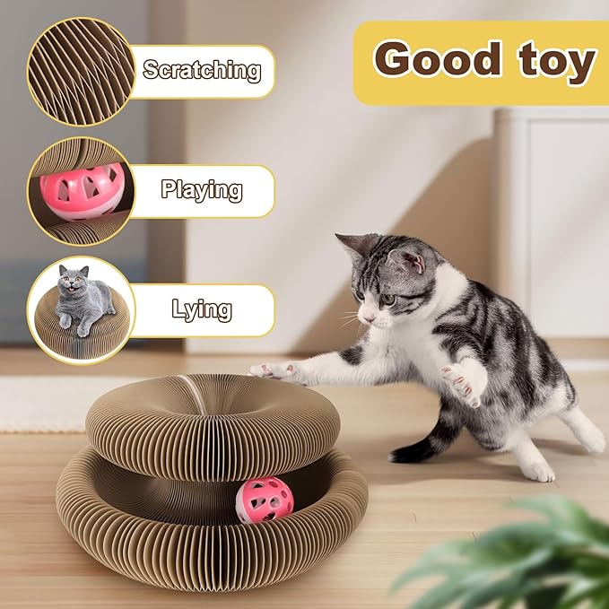 Cardboard Cat Toy, Flexible Magic Organ Cat Scratcher, Foldable & Reversible Cat Scratching Board Scratcher Pad, Interactive Cardboard Accordion Kitty Toy for Indoor Cats 2-Pack