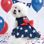 XPUDAC 4th of July Dog Dress Patriotic Clothes Stars Skirt with Bow Independence Day Doggie Outfit Pet Holiday Apparel for Small Dog Girl Cat, XXS