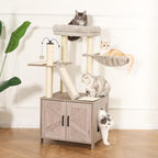 Amazon Basics Furniture Cat Tree with Litter Box Enclosure, Large Cat Tree with Scratching Posts, Sisal Pad, Cozy Perch and Hammock