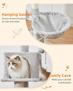 Taoqimiao Cat Tree,49-Inch Cat Tower for Indoor Cats,2 Luxurious cat condo with Adjustable Large Hanging Baskets and Large Luxurious Perch Light Gray MS029LW