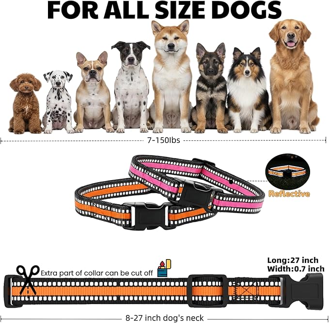 Training Collar Replacement Straps Adjustable Nylon Bands for E-Collars & Shock Collars, 2-Pack (Orange&Pink) - Dog Collar Accessory Fits Most 3/4 Inch Electronic Training Collars
