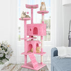 Cat Tree with Scratching Post,Cat Tower House for Indoor Large Adult Cats Kittens,21x21x70in Multi-Level Activity Cat Cando Furniture,Pink
