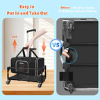 Petskd Small Pet Carrier with Wheels (17" L x 11" W x 9.5" H), Alaska Airlines Approved, Rolling Pet Carrier for Small Dogs & Cats (Black)