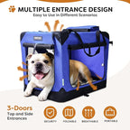 JESPET Soft Dog Crates Kennel for Pets, 3 Door Soft Sided Folding Travel Pet Carrier with Straps and Fleece Mat for Dogs, Cats (Royal Blue, Large(30" L x 21" W x 23" H))