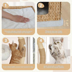 Modern Cat Tree Tower for Indoor Cats - Multi-Level Solid Wood Cat Condo w/Caves, 2 Large Perches, Scratching Posts, Hanging Toy for Large Cats Adult - Luxury Boho Pet Furniture