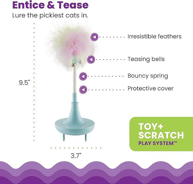 Catstages Feather Spring Toy Tease for Corrugate Cat Scratcher, Interactive Play, Blue