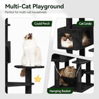 79inch Giant Cat Tree for Heavy Duty Big Cats, Multi-Level Luxury Cat Tower with Scratching Post, Cat Condo with Hammocks & Plush Perches for Indoor Cats Large Adult, Black