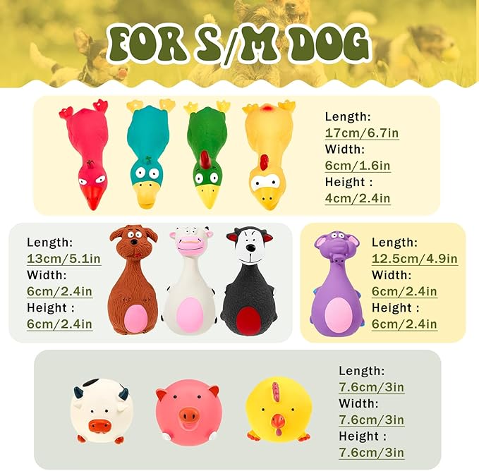 Jenaai 11 Pcs Dog Squeaky Toys Squeaky Latex Dog Toys Soft Chew Rubber Dog Toy Rubber Chew Toys for Dogs Assorted Animal Pet Toys Puppy Fetch Pet Interactive Play for Small and Medium Pets