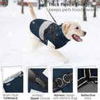 AOFITEE Dog Coat Warm Dog Winter Coat, Waterproof Dogs Jacket with Harness, Dogs Snow Jacket Snowsuit with Zipper & Furry Collar, Reflective Windproof Pet Sweater for Cold Weather, French Bulldog, L