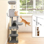 Tangkula 80 Inch Tall Cat Tree, Multi-Level Cat Tower with Sisal Scratching Posts, 2 Condos, Plush Perch, Hammock, Basket, Dangling Toys, Cat Climbing Furniture for Indoor Cats (Light Gray)