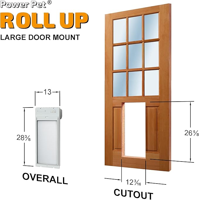 Power Pet Roll Up Automatic Electronic WiFi Pet Door by High Tech Pet - Space-Saving, Pet Operated Dog Door, App Control, Safe, Secure, Air Tight (Door Mount, Large)