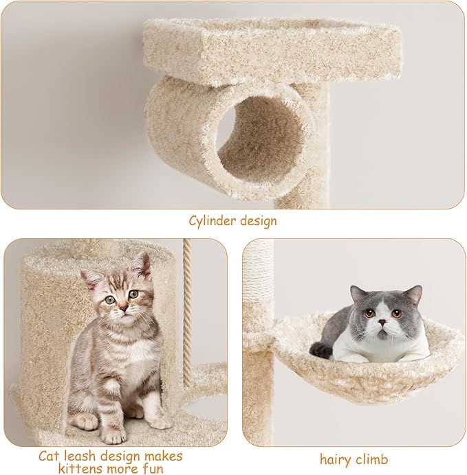 55 Inch Multi-Level Cat Tree Tower with Condo, Plush Perches, Scratching Posts, Hammocks, and Play House, Beige