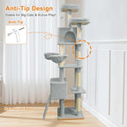 82" Tall Cat Tree,Giant Cat Tree for Indoor Cats Large Adult, Heavy Duty Cat Tree Tower, Extra Large Cat Trees with Scratching Posts, Cat Condos, Hammock,Top Perch,Ramp (Light Grey)
