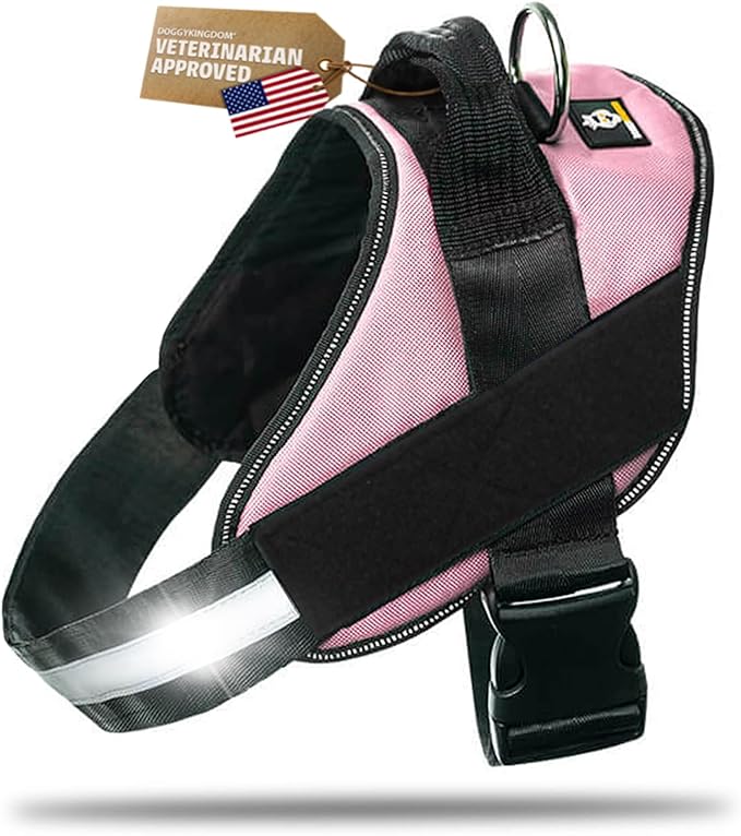 Dog Harness with Patch Panels, No Choke, Reflective, Adjustable, Soft Padded Dog Vest Harness with Easy Control Handle for Small Size Dog, Pink, S