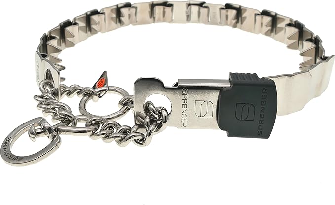 Herm Sprenger NeckTech Sport Dog Training Prong Collar with ClicLock Buckle on The Side No-Pull Collar with Swivel D-Ring Made in Germany (Stainless Steel, 23in (Neck Size up to 20in))