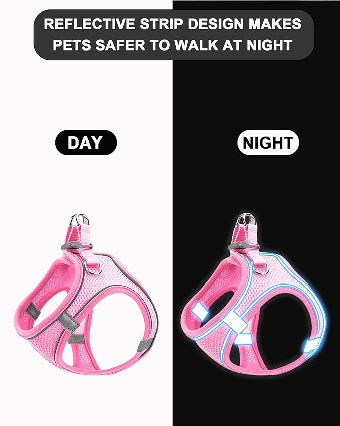 M Black Soft Mesh Dog Harness and Leash Set,No Escape Puppy Harnesses for Training Walking， Reflective Adjustable Puppy Vest for Small Medium Dogs, Cats (Black, M)