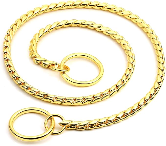 Mogoko Stainless Steel Dog Choke Chain Collar, Puppy Metal Snake Chain Slip Collar Pet Titan Training Walking Choker (Gold;24.0" 5.0mm)