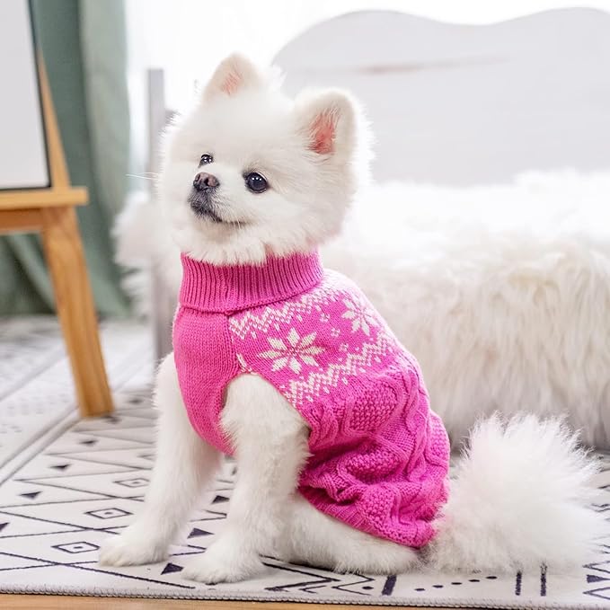 Warm Winter Dog Sweater - Cold Weather Pet Clothes for Small Medium Large Dogs Indoor Outdoor, Soft Classic Knit Puppy Apparel, Pink, XS