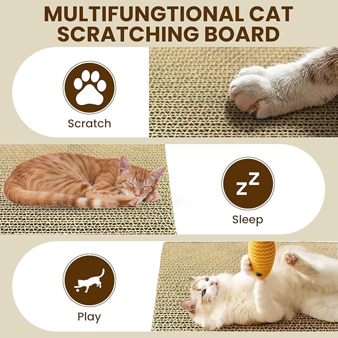 Cat Scratching Board, 2 Packs Corrugate Cat Scratcher for Indoor Cats, Cat Scratch Pad with Double-Sided Usability