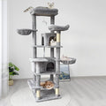 68 Inch Multi-Level Large Cat Tree - Sisal Scratching Posts & Removable Cushions, Cozy Hammock and Comfortable Hideaway, Tall Cat Tower for Indoor Cats (Light Gray + MDF)