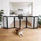 Dog Fence Indoor,Dog Gate Indoor for Doorway pet gate -6-Panel Freestanding, Hallways, House or Stairs -120x32-Inch Retractable Foldable Expandable Wood Pet by SFJC (Black) ﻿