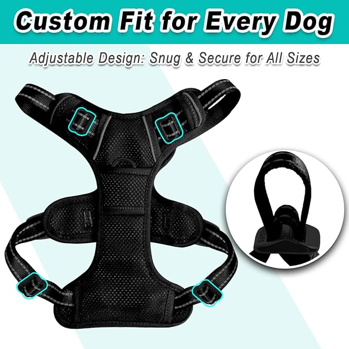 BARKBAY Dog Harness No Pull Mesh for Medium Dogs - Adjustable, Reflective, Comfortable, No Choke, Heavy-Duty - Perfect for Outdoor Training, Walking, and Hiking - Strong & Durable - M & Black Mesh