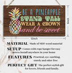 Pineapple Themed Wood Decor Sign, Be a Pineapple Stand Tall Wear a Crown and Be Sweet, Hanging Printed Wooden Plaque Décor, Home Décor Sign Perfect for Girl Room Princess Room 12x6 inch
