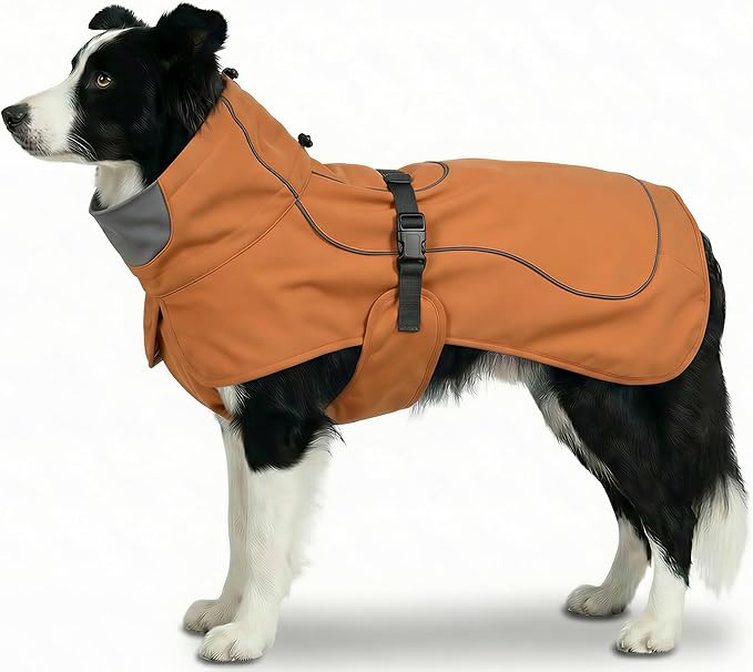 Softshell Dog Winter Vest, Fleece Lined Water-Repellent Jacket with Fur-Safe Buckle (No Hook & Loop) for Hiking, Adjustable Reflective Winter Coat for Active Dogs (Aurantium, X-Large)