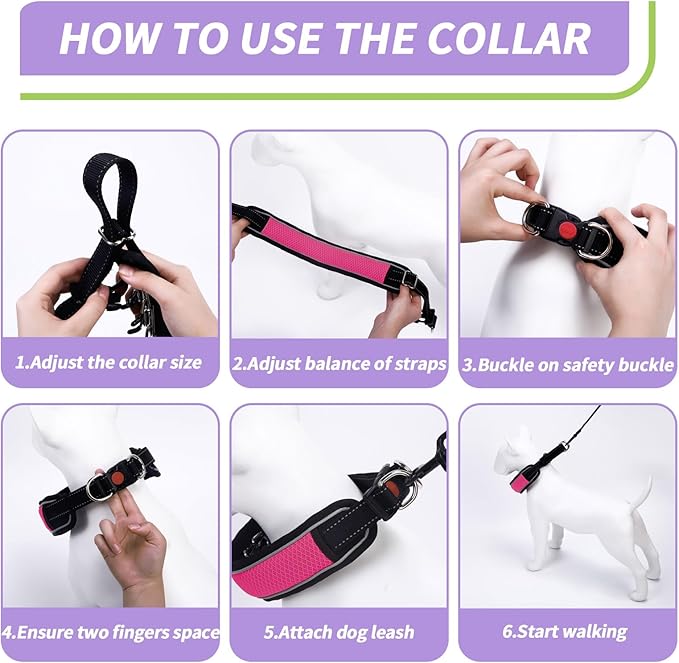 Martingale No Pull Dog Collar for Large Medium Dogs Training Walking, Heavy Duty Nylon Reflective Adjustable Anti Pull Slip Collar with Buckle S Hot Pink