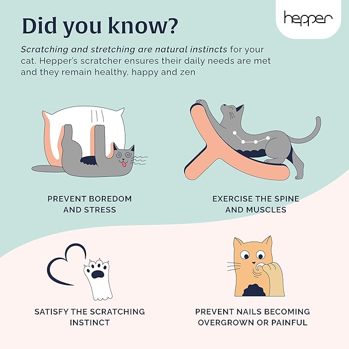Hepper Hi-Lo Cardboard Cat Scratcher with Real Wood & Metal Frame - 3-Position Cat Scratchers for Indoor Cats - Curved Cat Scratching Board Activates Muscles - Cat Scratching Post for Large Cats