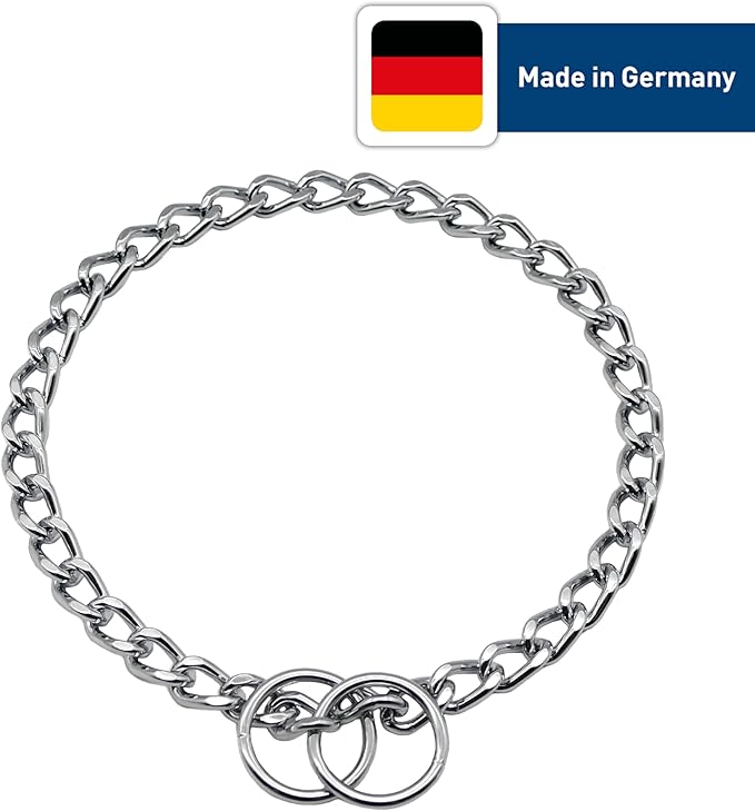 Herm Sprenger Chrome Plated Steel Dog Collar with Short Flat Links Choke Chain Two O-Rings for Small Medium Large Dogs Professional Training Collar Correction Slip Chain Made in Germany (18in (45cm))