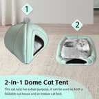 Cat Cave Bed Foldable Cat Bed Dome for Indoor Kitten with Removable Washable Cushion Kitten House Huts with Anti-Slip Bottom for Small Medium Kitty Pets(Green)