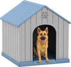 VIXZEN Dog House Outdoor Large Breed - 38 Inch Weatherproof PP Resin Doghouse with Elevated Floor, Open Design & Easy Assembly, Large Dog Houses for Large Dogs Outside (Blue)