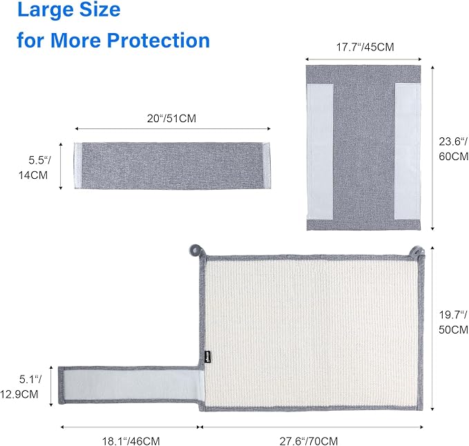 NATUYA Furniture Protectors from Cats - Couch Protector from Cat Claws with Sisal Scratching Pad Anti Cat Scratch Furniture Couch Sofa Corner (Light Gray, Left)