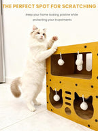 Cardboard Cat House, 2-Tier Large Cardboard Cat Scratcher House with Toys for Indoor Small Cats