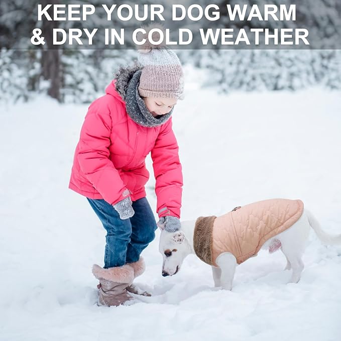 BEAUTYZOO Winter Dog Coat with Harness Built in, Warm Dog Puffer Jacket Vest Padded Fleece Cold Weather Coats Windproof Waterproof Snow Jackets Clothes for Small Medium Puppy, Pink L