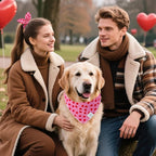 E-Clover Mother's Day Heart Dog Bandanas & Matching Scrunchie Set Cute Girl Dog Scarf Bibs Pet Bandana with Bow Tie for Medium Large Dogs Owner Mom Pink