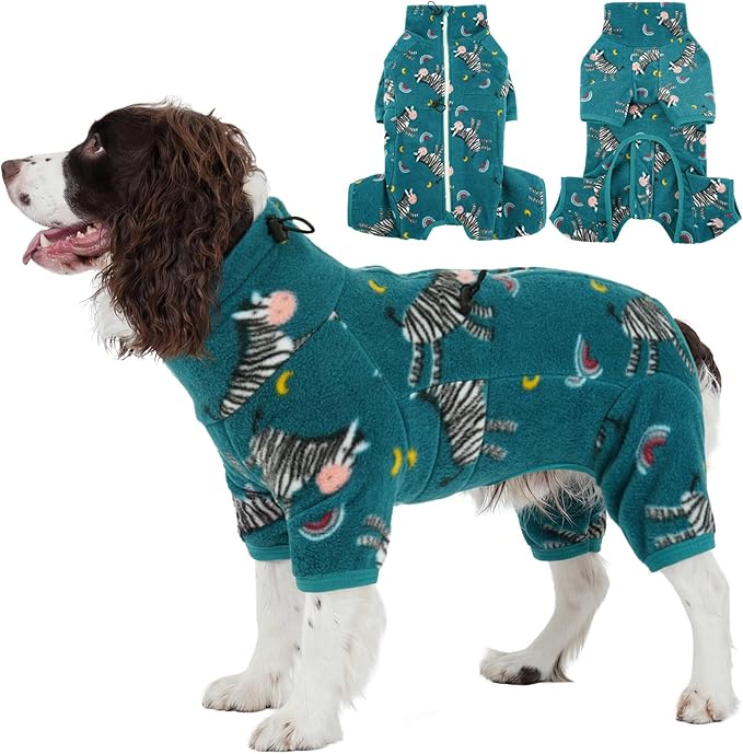 ROZKITCH Dog Pajamas for Large Breeds, Soft Fleece Pullover Pajamas, Pet Windproof Warm Cold Weather Jacket Vest with Reflective Zipper, Jumpsuit Apparel Outfit Clothes for Medium Dog Zebra L