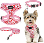 SCENEREAL Valentine's Day No Pull Dog Harness Collar Leash Set for Small Sized Dogs, Soft Mesh Plaid Harnesses for Fall Winter, Adjustable Pet Vest for Outdoor Walking Training and Running, S