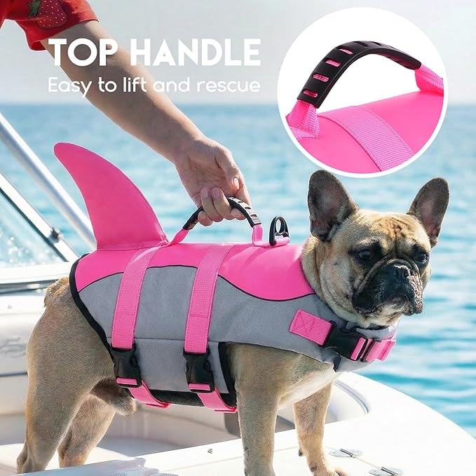 ASENKU Dog Life Jacket, High Grade Polyester Oxford Nylon, Shark Pink, Small - Water Safety Swimsuit for Pool, Boating, Makes Dogs Easier to Swim
