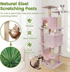 PETSITE 57-inch Modern Cat Tree, Multi-Level Cat Tower with 2 Comfy Condos, Sisal Scratching Posts, Plush Top Perch, Snug Hammock, and Dangling Balls, Ideal for Indoor Cats and Kittens (Pink)