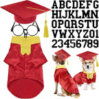 5 Pcs Dog Graduation Costume Set Include 2026 Pet Graduation Gown with Stole Puppy Grad Cap Lensless Glasses DIY Letter Stickers for Dogs Cats Holiday Costume Accessory(Red Yellow,L)